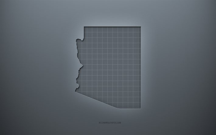 خريطة ولاية أريزونا, الخلفية الرمادية الإبداعية, اريزونا, الولايات المتحدة الأمريكية, نسيج ورقة رمادية, الولايات الأمريكية, أريزونا صورة ظلية خريطة, خلفية رمادية, أريزونا خريطة 3d