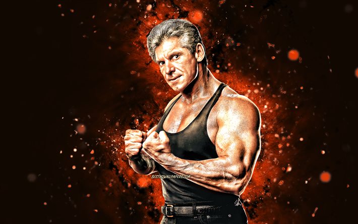 Vince McMahon, 4k, Amerikalı g&#252;reş&#231;i, WWE, kahverengi neon ışıkları, g&#252;reş, g&#252;reş&#231;iler, Vincent Kennedy McMahon, Vince McMahon 4K