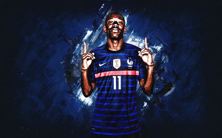 Ousmane Dembele, France National Football Team, French Football Player, Portrait, France, Football, Blue Stone Background