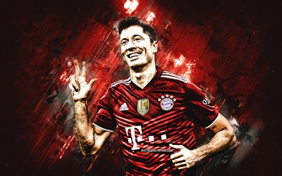 Robert Lewandowski, FC Bayern Munich, Polish footballer, portrait, red stone background, Lewandowski art, Bundesliga, Germany, football