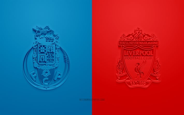 FC Porto vs Liverpool FC, 2021, UEFA Champions League, Grupp B, 3D -logotyper, blå röd bakgrund, Champions League, fotbollsmatch, 2021 Champions League, Liverpool FC, FC Porto