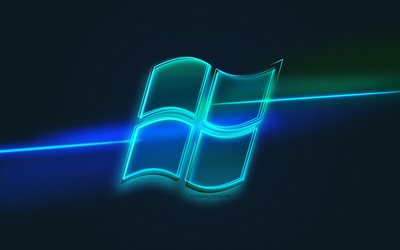 Windows -logotyp, ljuskonst, Windows gammal logotyp, Windows -emblem, blå ljuslinje bakgrund, Windows neonlogotyp, kreativ konst, Windows