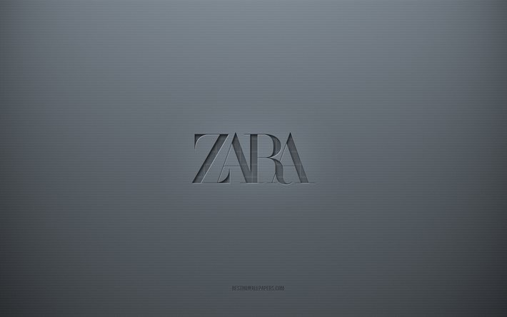 Logo Zara, sfondo grigio creativo, emblema Zara, trama di carta grigia, Zara, sfondo grigio, logo Zara 3d