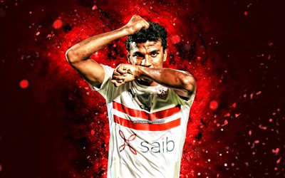 Osama Faisal, 4k, 2021, egyptian footballers, Zamalek FC, Egyptian Premier League, soccer, football, red neon lights, Zamalek SC, Osama Faisal Zamalek, Osama Faisal 4K