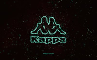 Kappa glitter logo, 4k, black background, Kappa logo, turquoise glitter art, Kappa, creative art, Kappa turquoise glitter logo