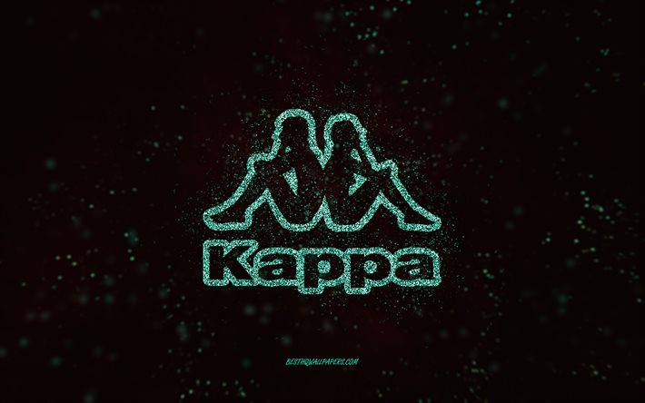 شعار Kappa اللامع, 4 ك, خلفية سوداء 2x, شعار Kappa, الفن بريق الفيروز, كابا, فني إبداعي, شعار Kappa باللون الفيروزي اللامع