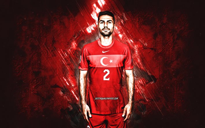 Zeki Celik, squadra nazionale di calcio turca, giocatore di football turco, sfondo di pietra rossa, calcio, Turchia, arte grunge