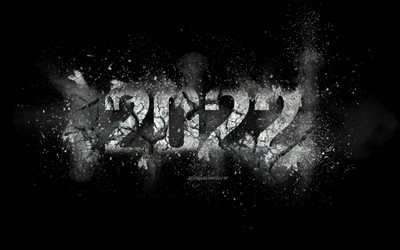 2022 New Year, black background, 2022 explosion background, Happy New Year 2022, creative art, 2022 concepts, 2022 smoke background