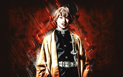 Zenitsu Agatsuma, Demon Slayer, Kimetsu no Yaiba, personnages de Demon Slayer, personnage de Zenitsu Agatsuma, fond de pierre brune, personnages d&#39;anime
