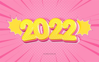 2022 New Year, 2022 pink background, 2022 bursts background, 2022 concepts, Happy New Year 2022, isometric art, 2022, Pink isometric 2022 background