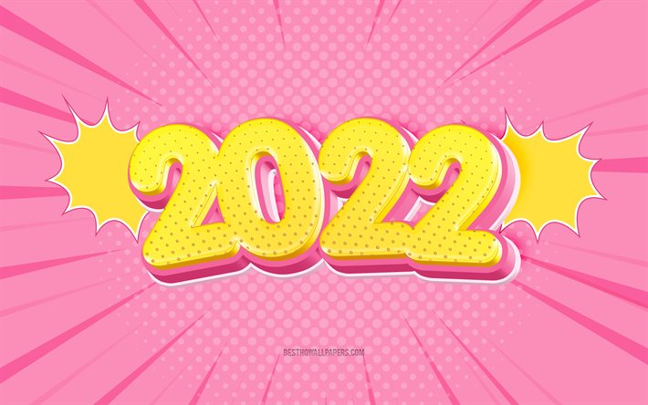 2022 New Year, 2022 pink background, 2022 bursts background, 2022 concepts, Happy New Year 2022, isometric art, 2022, Pink isometric 2022 background