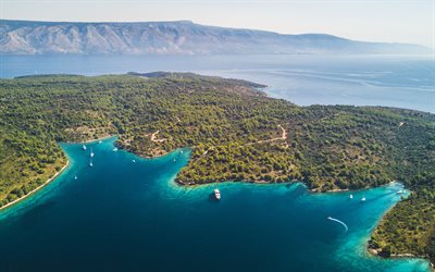 Adriatic sea, coast, Croatia, Mediterranean Sea, mountain landscape, yachts, sailboats