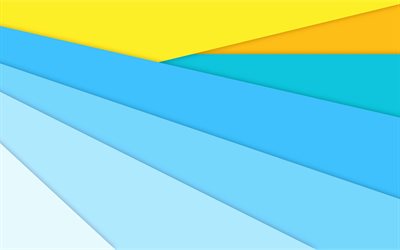 materiaali suunnittelu, 4k, sininen ja keltainen, linjat, v&#228;rik&#228;s tausta, android lollipop, luova, geometrisia muotoja, geometria