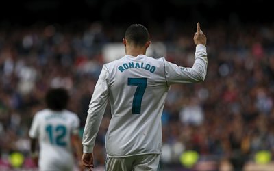 4k, Cristiano Ronaldo, gl&#228;dje, fotbollsspelare, CR7, fotboll, Ronaldo, Real Madrid, La Liga, Galacticos