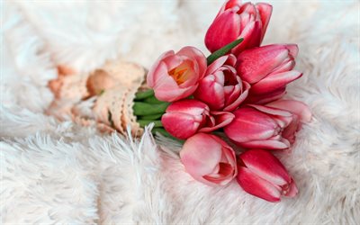 pink tulips, spring flowers, bouquet of tulips, March