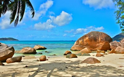 Seychellit, Intian Valtameren, ranta, rannikolla, kes&#228; matkailu, trooppisia saaria