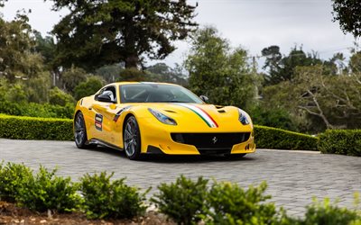 Ferrari F12 TDF, 2017, sarı spor coupe, araba yarışı, ayarlama, İtalyan spor araba, Ferrari