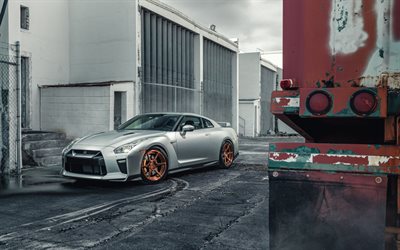 Nissan GTR, 2017, argento sport coupe, Giapponese, auto sportive, argento GT-R, tuning, ruote in bronzo, Nissan