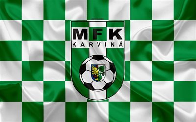 MFK Karvina, 4k, logo, creative art, green and white checkered flag, Czech football club, Czech First League, emblem, silk texture, Karvina, Czech Republic, football
