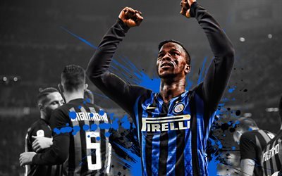 Keita Balde, 4k, Senegalese football player, Inter Milan FC, striker, Internazionale FC, black and blue paint splashes, creative art, Serie A, Italy, football, grunge