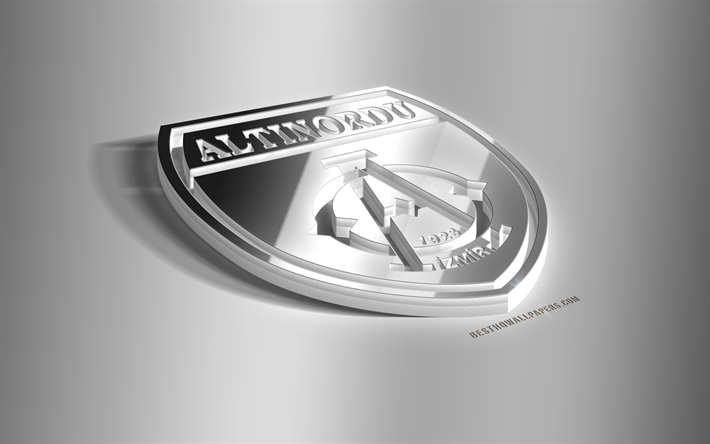 Altinordu, 3D a&#231;o logotipo, Turco futebol clube, 3D emblema, Izmir, A turquia, TFF Primeira Liga, 1 league, Altinordu FC emblema de metal, futebol, criativo, arte 3d