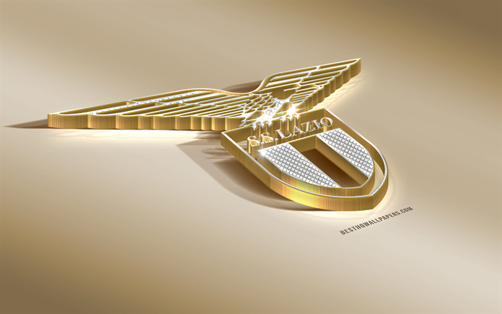 SS Lazio, logotipo de oro con piedras preciosas, Club de F&#250;tbol italiano, Roma, Italia, Serie a, Lacio, logotipo, oro 3d emblema, logotipo del diamante, arte 3d, Lazio FC