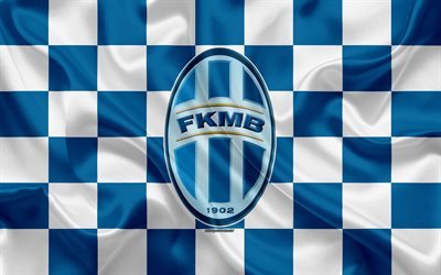 FK Mlada Boleslav, 4k, logo, creative art, blue and white checkered flag, Czech football club, Czech First League, emblem, silk texture, Jungbunzlau, Czech Republic, football