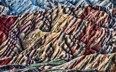 Arcobaleno Montagne, Zhangye Danxia Landform Parco Geologico, cinese punti di riferimento, colorato montagne, Cina, Asia