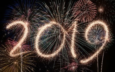 جديدة 2019 العام, سنة جديدة سعيدة, أنيقة الفن, الألعاب النارية, 2019 المفاهيم