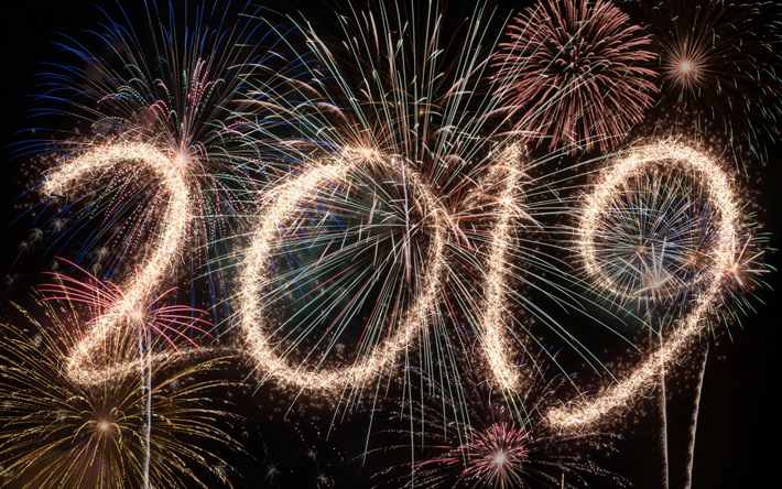 2019 yeni Yıl, Yeni yılınız kutlu olsun, Modern Sanat, havai fişek, 2019 kavramlar