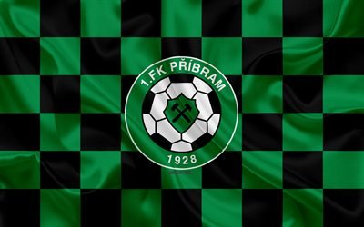 FK Pribram, 4k, logo, creative art, vihre&#228; musta ruudullinen lippu, Tšekin football club, Tšekki Ensin Liigan, silkki tekstuuri, Prybram, Tšekin Tasavalta, jalkapallo