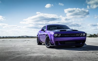 Dodge Challenger, front view, purple sports car, tuning Challenger, new purple Challenger, american sports cars, Dodge