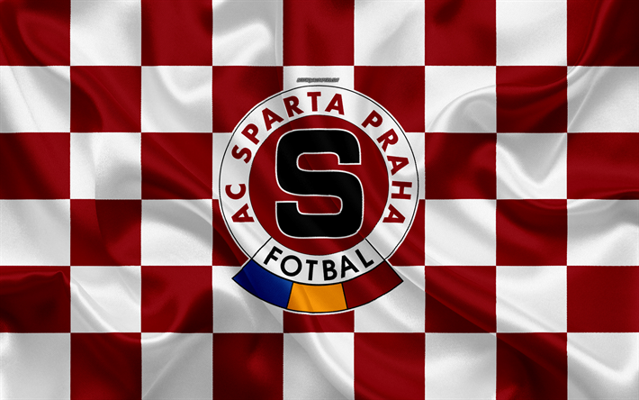 AC Sparta Prag, 4k, logotyp, kreativ konst, vinr&#246;d vit rutig flagga, Tjeckiska football club, Tjeckiska Ligan, siden konsistens, Prag, Tjeckiska Republiken, fotboll