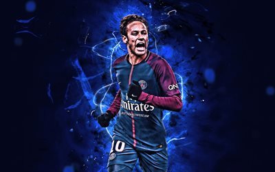 Neymar JR, la gioia, il brasiliano calciatori, obiettivo, PSG, Ligue 1, stelle del calcio, il Paris Saint-Germain, luci al neon, Neymar, calcio