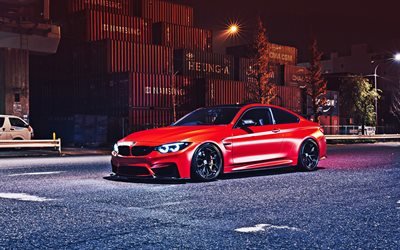 BMW M4, 2018, rosso sport coupe, F82, tuning BMW M4, ruote nere, tedesco di auto sportive, BMW