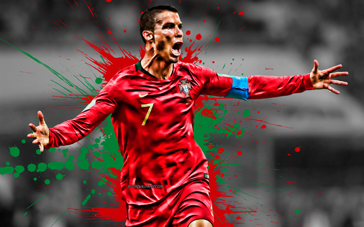 Cristiano Ronaldo, CR7, Portogallo, nazionale di calcio della squadra, numero 7, attaccante, stella del calcio, calciatore portoghese, creativo, bandiera del Portogallo, calcio