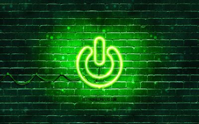 Power neon icon, 4k, green background, neon symbols, Power, neon icons, Power sign, computer signs, Power icon, computer icons