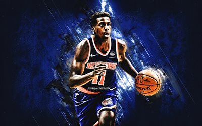 Frank Ntilikina, New York Knicks, NBA, French basketball player, basketball, blue stone background
