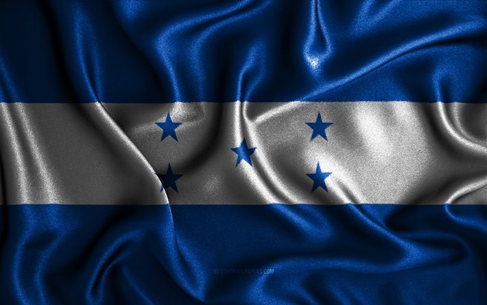 Bandiera dell&#39;Honduras, 4k, bandiere ondulate di seta, paesi nordamericani, simboli nazionali, bandiera dell&#39;Honduras, bandiere in tessuto, arte 3D, Honduras, Nord America, bandiera 3D dell&#39;Honduras