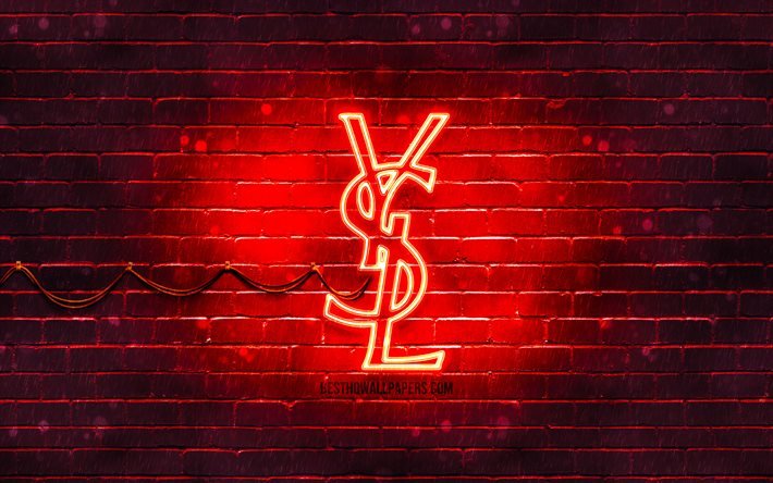 Download wallpapers Yves Saint Laurent red logo, 4k, red brickwall ...