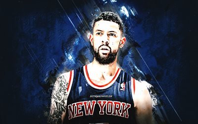 Austin Rivers, New York Knicks, NBA, American basketball player, basketball, blue stone background