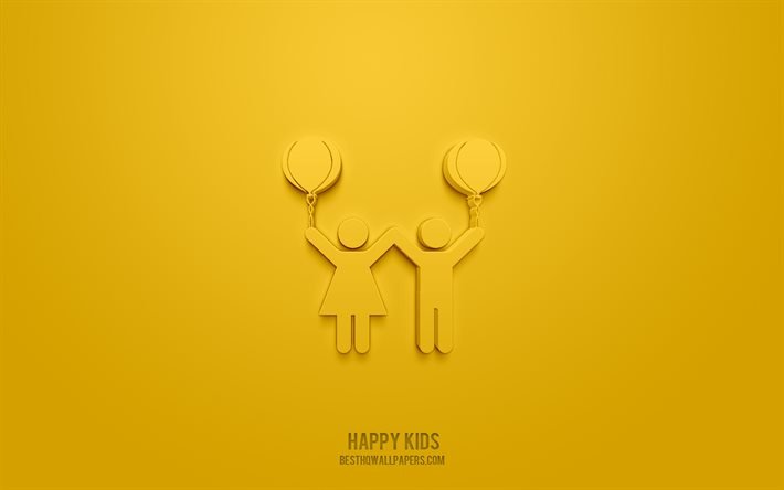 ダウンロード画像 ハッピーキッズ3dアイコン 黄色の背景 3dシンボル 幸せな子供たち 家族のアイコン 3d图标 幸せな子供たちのサイン 家族の3dアイコン フリー のピクチャを無料デスクトップの壁紙