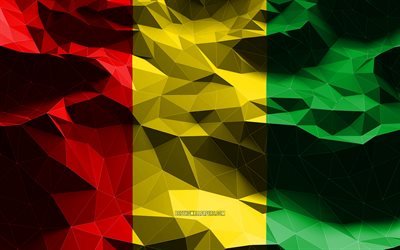 4k, Guinean lippu, matala poly-taide, Afrikan maat, kansalliset symbolit, 3D-liput, Guinea, Afrikka, Guinea 3D-lippu