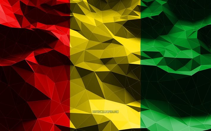 4k, Guineas flagga, l&#229;g poly konst, afrikanska l&#228;nder, nationella symboler, 3D-flaggor, Guinea, Afrika, Guinea 3D-flagga