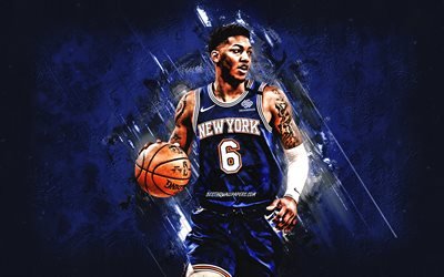 Elfrid Payton, New York Knicks, NBA, American basketball player, basketball, blue stone background