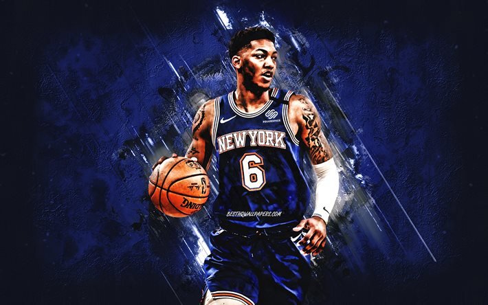 Elfrid Payton, New York Knicks, NBA, joueur de basket-ball am&#233;ricain, basket-ball, fond de pierre bleue