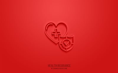 Health insurance 3d icon, red background, 3d symbols, Health insurance, Insurance icons, 3d icons, Health insurance sign, Insurance 3d icons