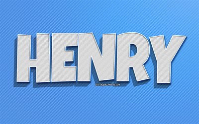 Henry, bakgrund med bl&#229; linjer, tapeter med namn, Henry-namn, manliga namn, Henry-gratulationskort, konturteckningar, bild med Henry-namn