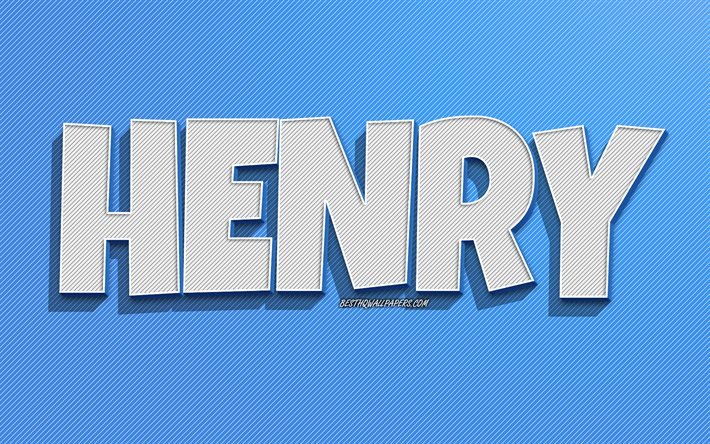 Henry, fond de lignes bleues, fonds d&#39;&#233;cran avec noms, nom Henry, noms masculins, carte de voeux Henry, dessin au trait, photo avec nom Henry