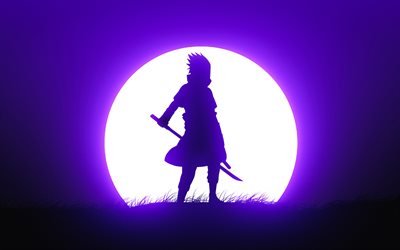 Silhueta Sasuke Uchiha, lua, personagens de Naruto, minimalismo, mang&#225;, Sasuke Uchiha, Naruto, Uchiha Sasuke